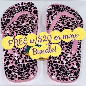 FREE w/$20 Bundle! Girls Pink/Black/White, Leopard, Flip Flops. Med 13/1